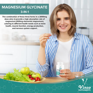 Vinco Magnesium Glycinate 3-in-1 Complex