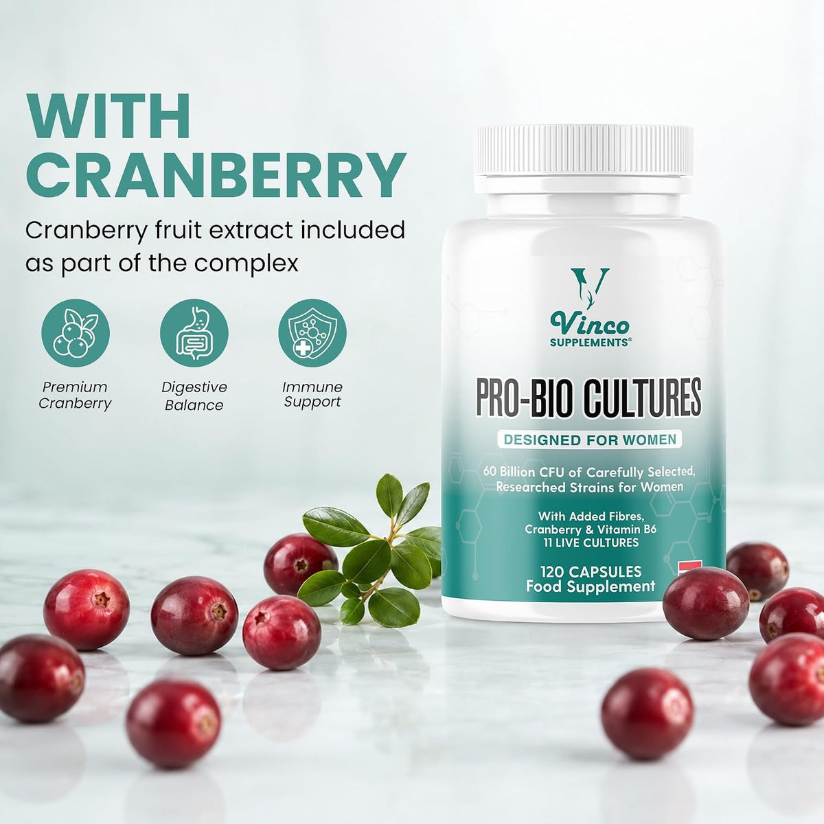 Vinco Pro Bio Cultures for Women – 60 Billion CFU, 120 Vegan Capsules