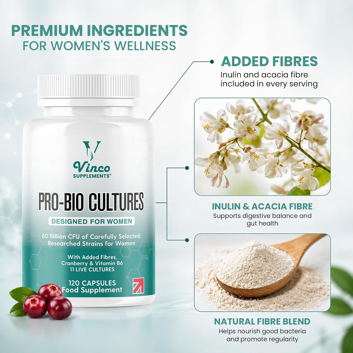 Vinco Pro Bio Cultures for Women – 60 Billion CFU, 120 Vegan Capsules