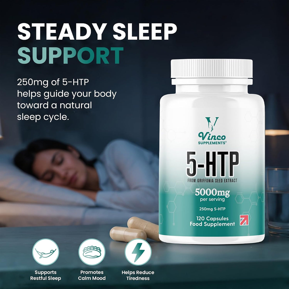 Vinco 5HTP Capsules 5000mg - 120 Vegan Capsules