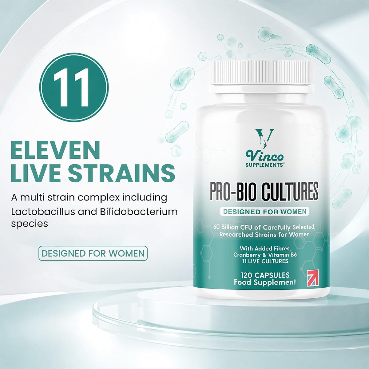 Vinco Pro Bio Cultures for Women – 60 Billion CFU, 120 Vegan Capsules