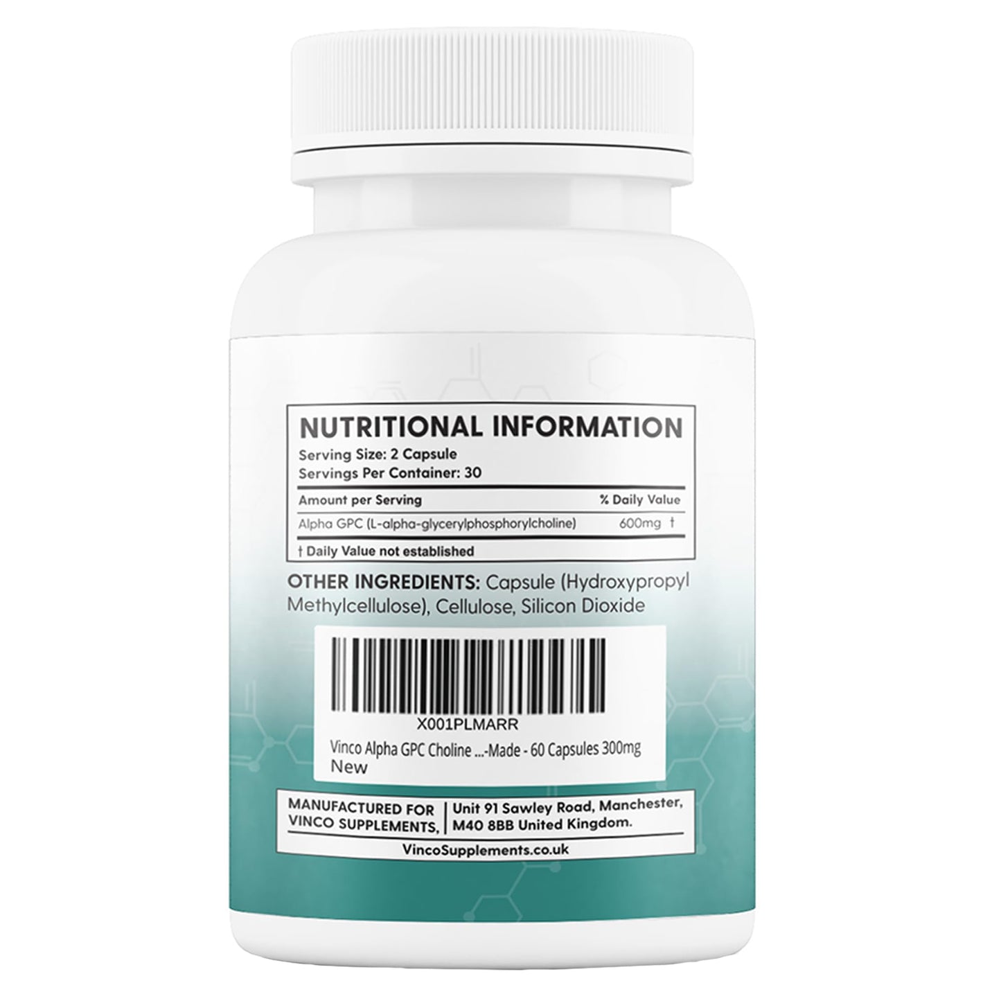 Vinco Alpha GPC Choline Supplement 600mg