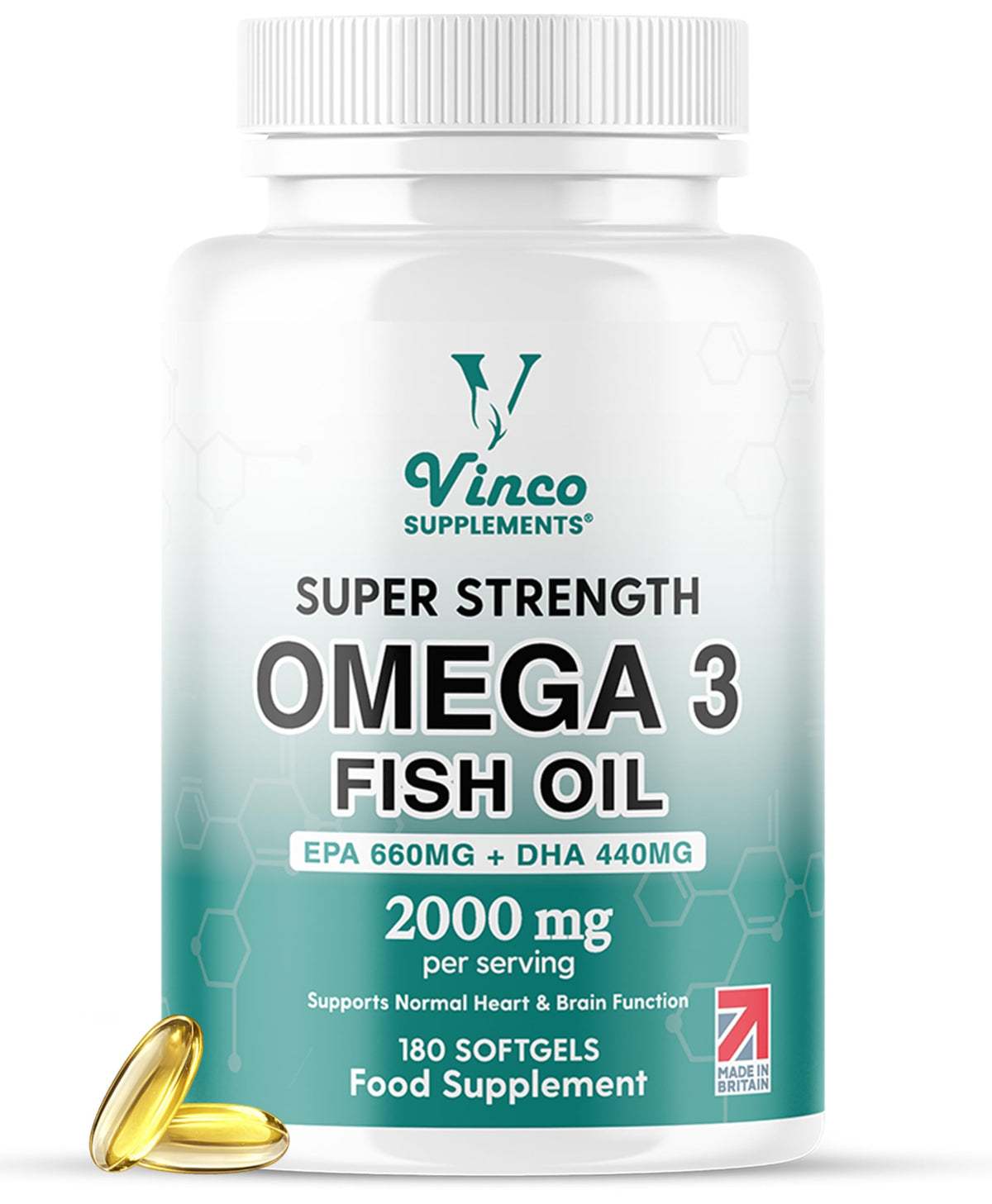 High Strength Omega 3 Fish Oil 2000mg - EPA 660mg &amp; DHA 440mg Per Serving