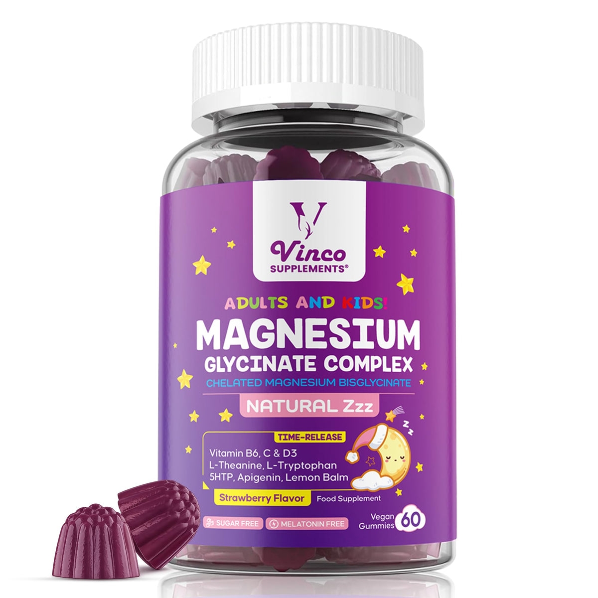 Magnesium Glycinate Sleep Aid Gummies for Adults &amp; Kids 4+ - 60 Gummies