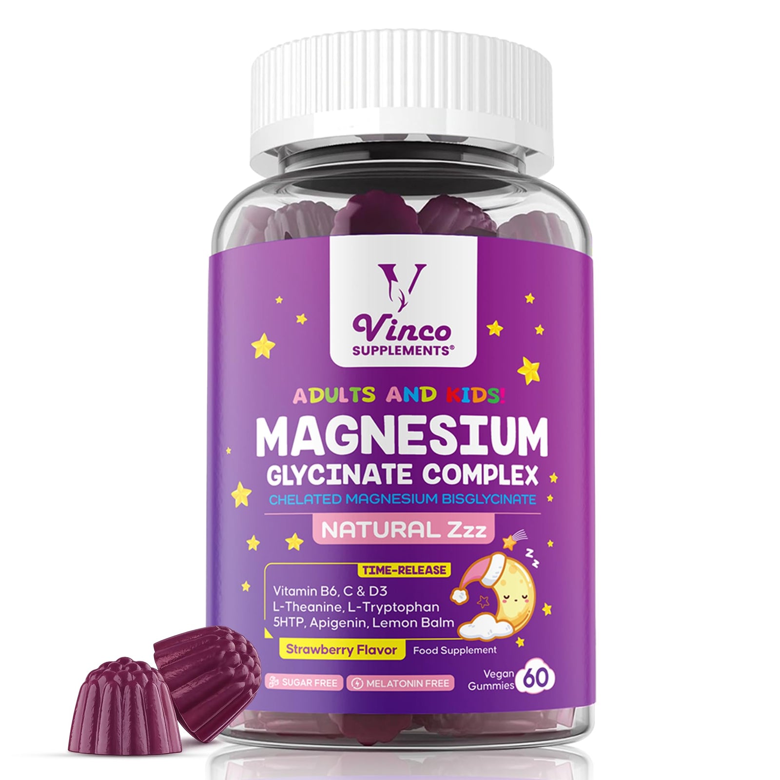 Magnesium Glycinate Sleep Aid Gummies for Adults & Kids 4+ - 60 Gummies