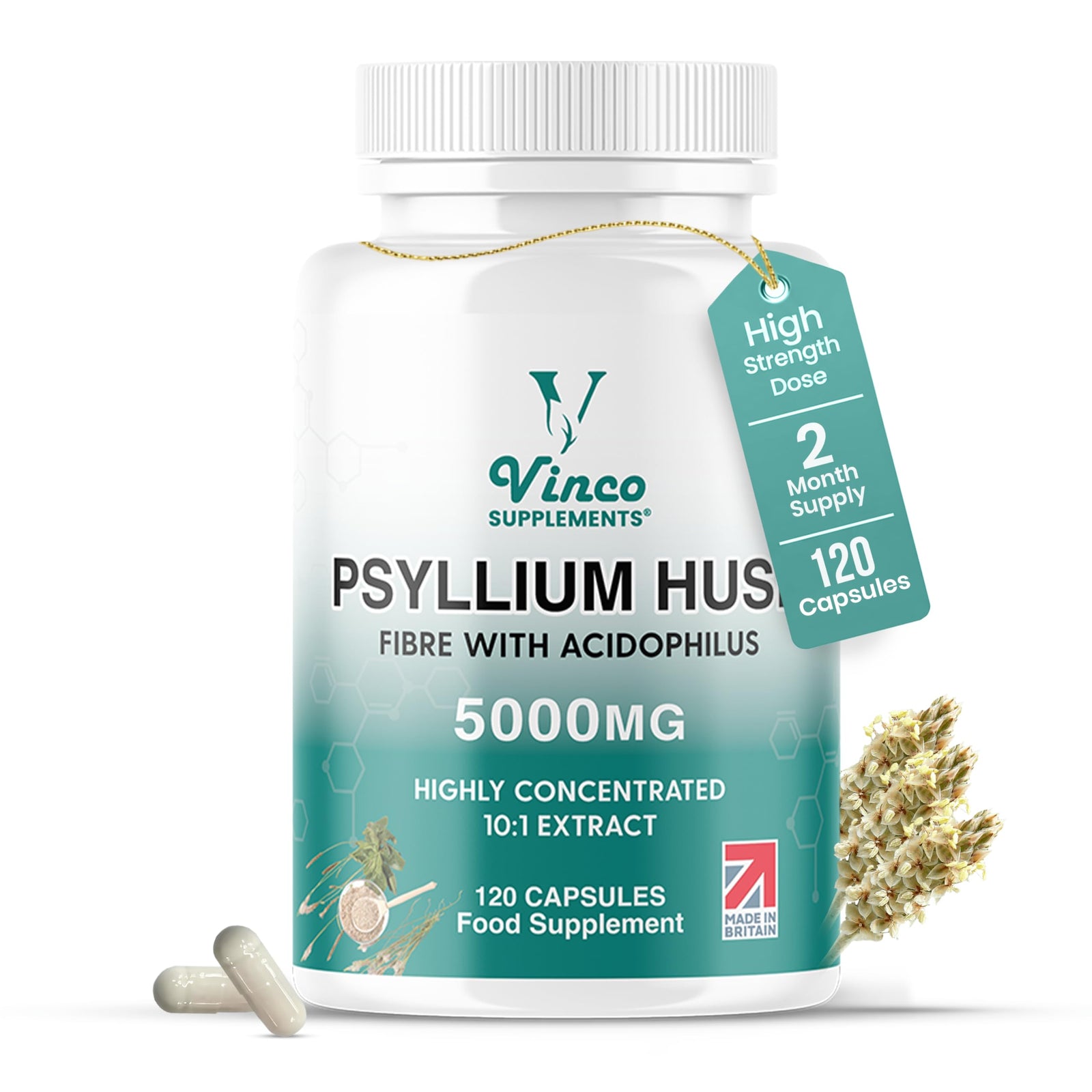 Vinco Fibre Supplement 5000mg Psyllium Husk with Acidophilus Capsule