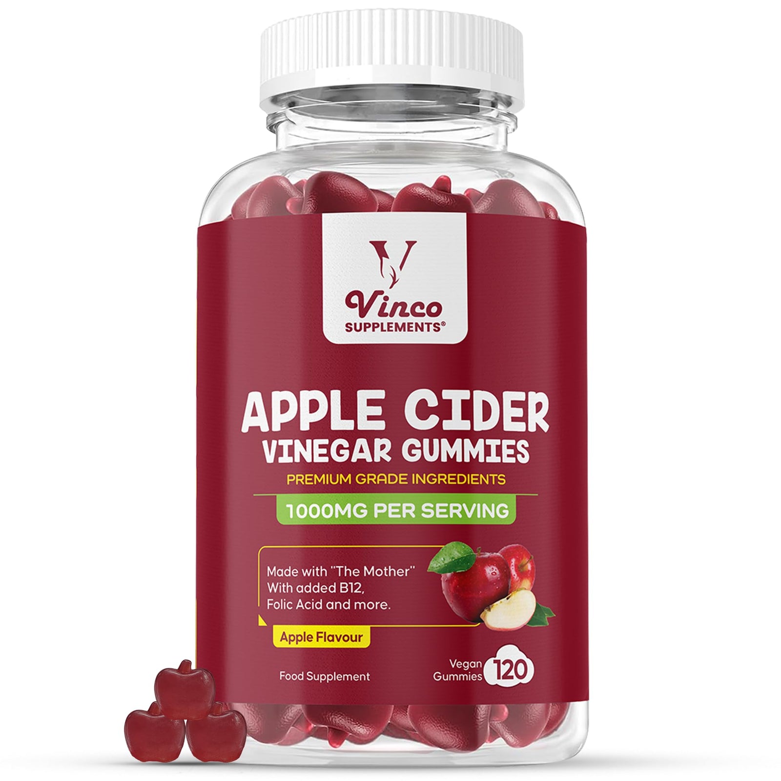 Apple Cider Vinegar Gummies with Mother 1000mg - 120 Vegan Gummies