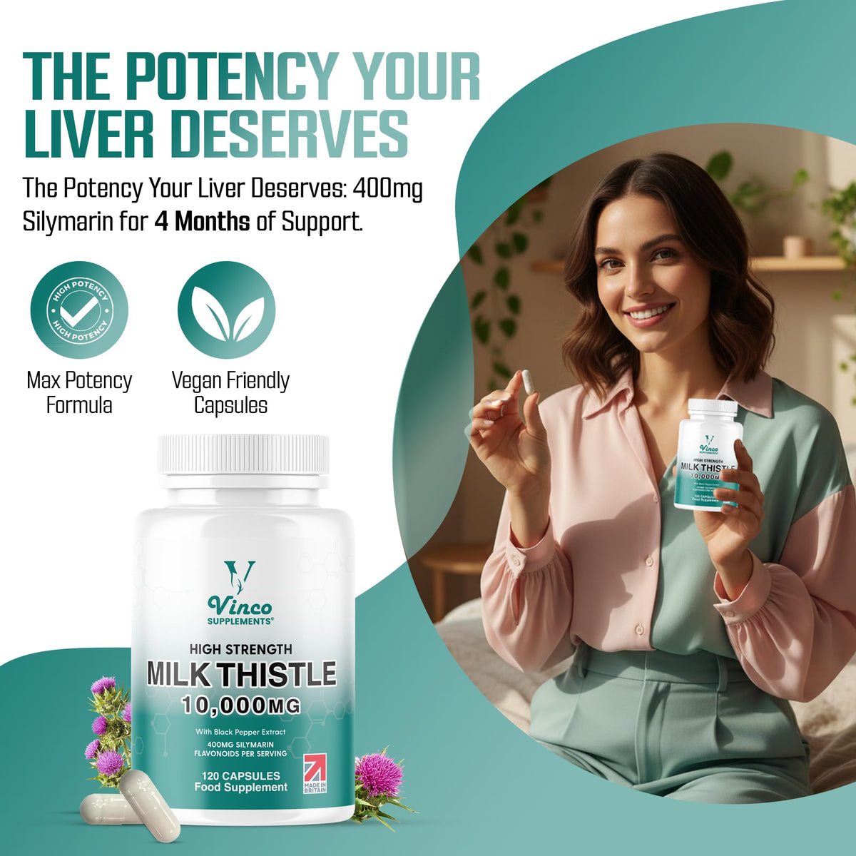 Milk Thistle Extract 10000mg - High Potency 400mg Silymarin per Capsule