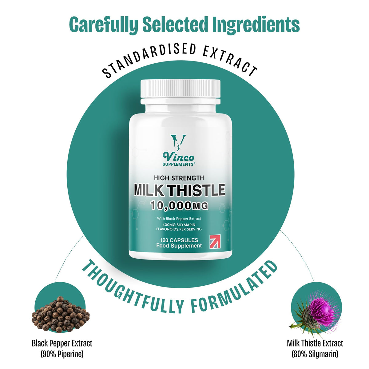 Milk Thistle High Strength 10000mg - 400mg Silymarin per Capsule - 120 Capsules with Black Pepper Extract - 4 Months Supply - Vegan Herbal Food Supplement