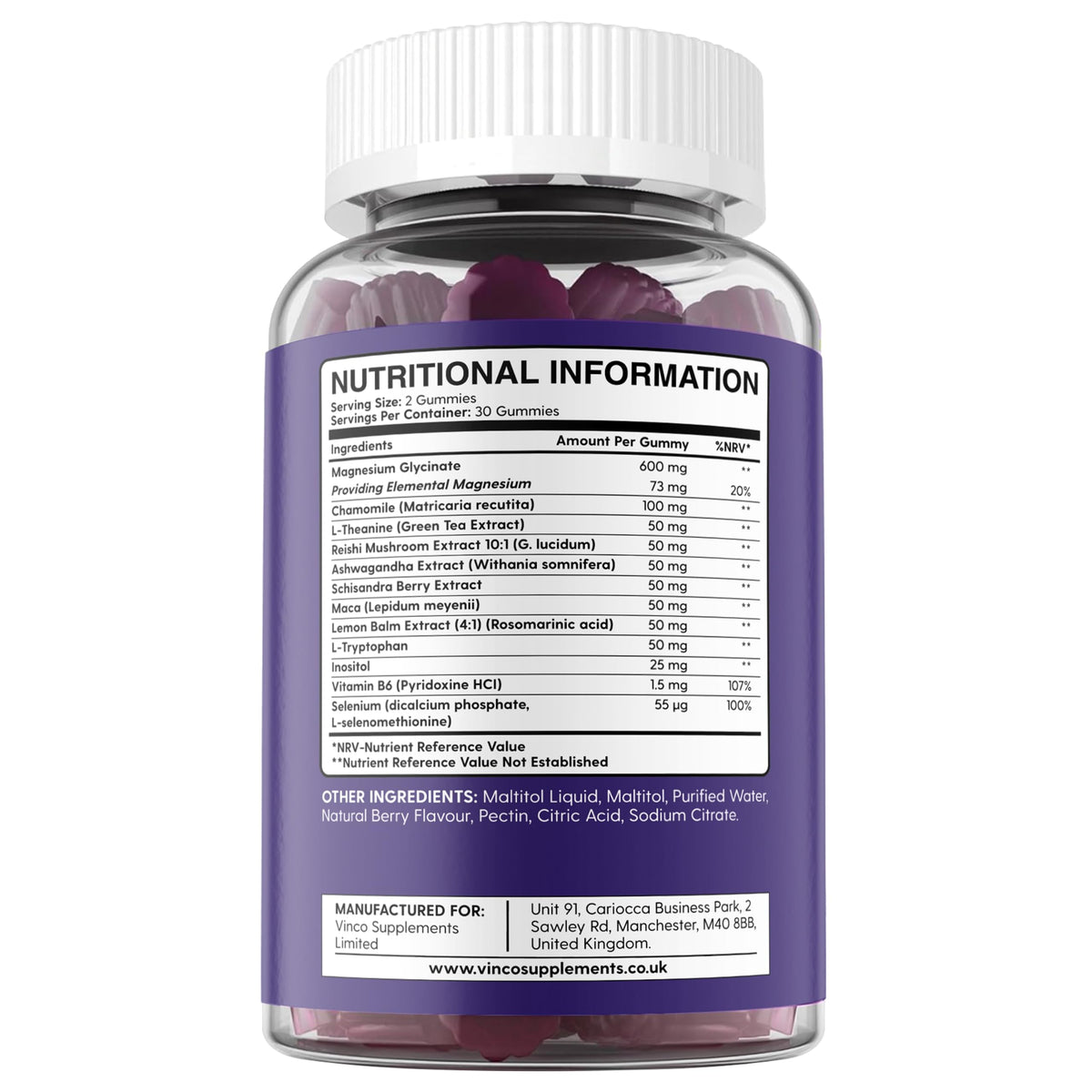 Vinco Sugar Free Sleep Gummies - 12 in 1 Night-Time Formula with Magnesium Glycinate, Ashwagandha, Lemon Balm & L-Theanine - Vegan Natural Berry Flavour Sleep Support for Adults - 60 Gummies