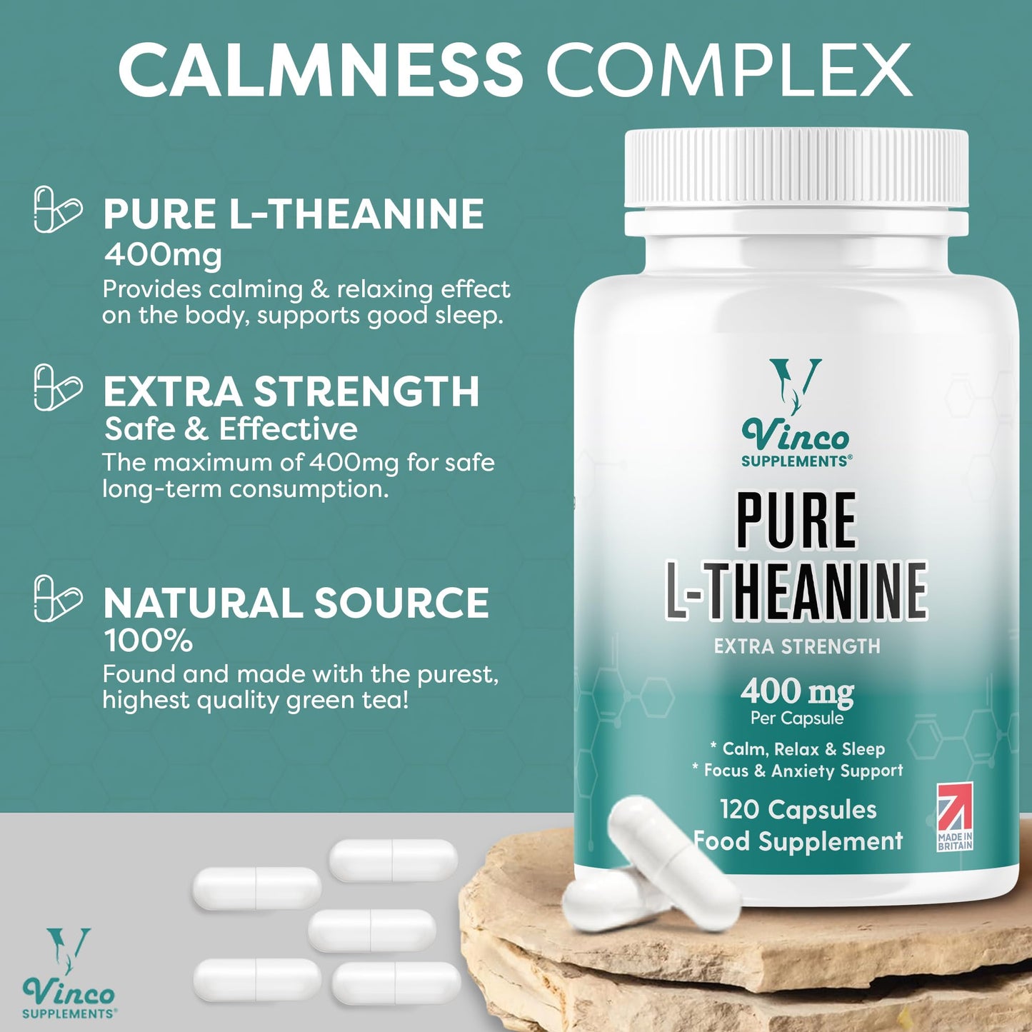 Vinco L-Theanine 400mg x 120 Capsules