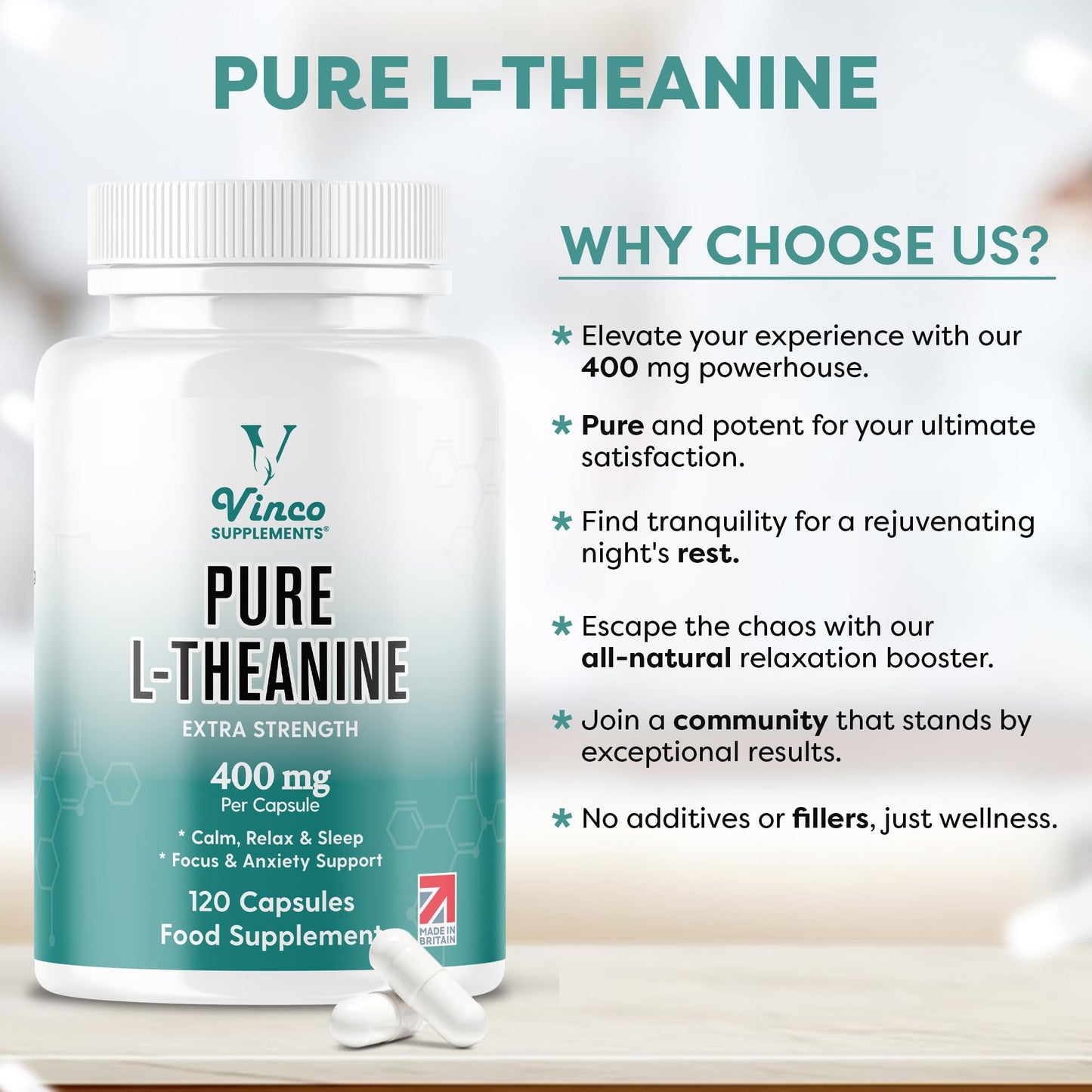 Vinco L-Theanine 400mg x 120 Capsules