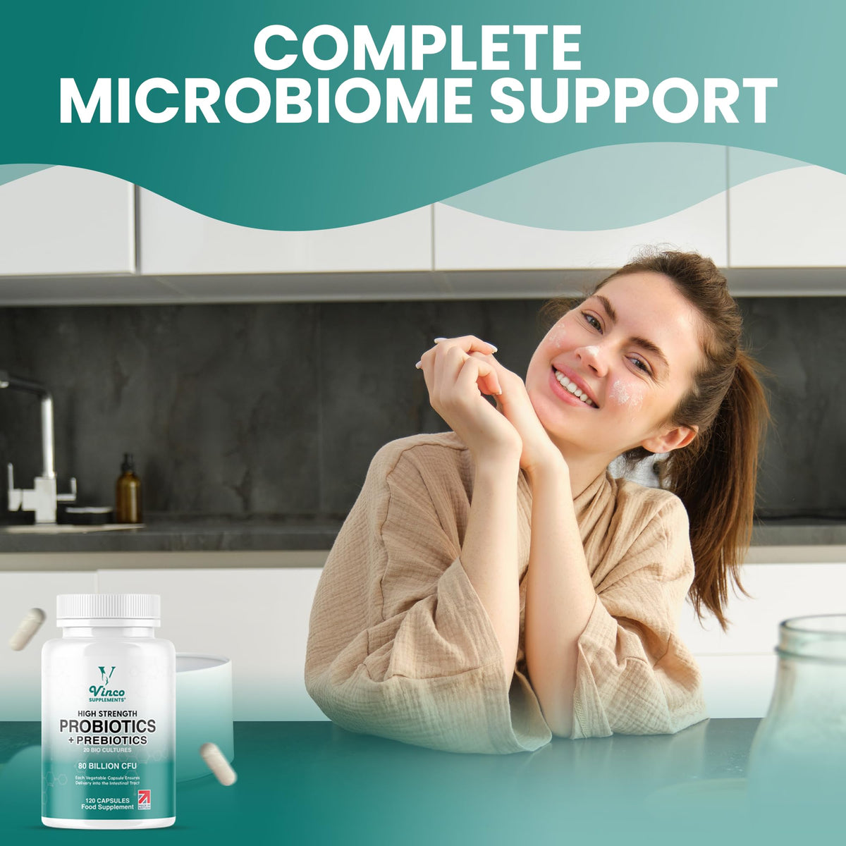 Vinco 80 Billion CFU Probiotics - 20 Strains with Prebiotics - 120 Vegan Capsules