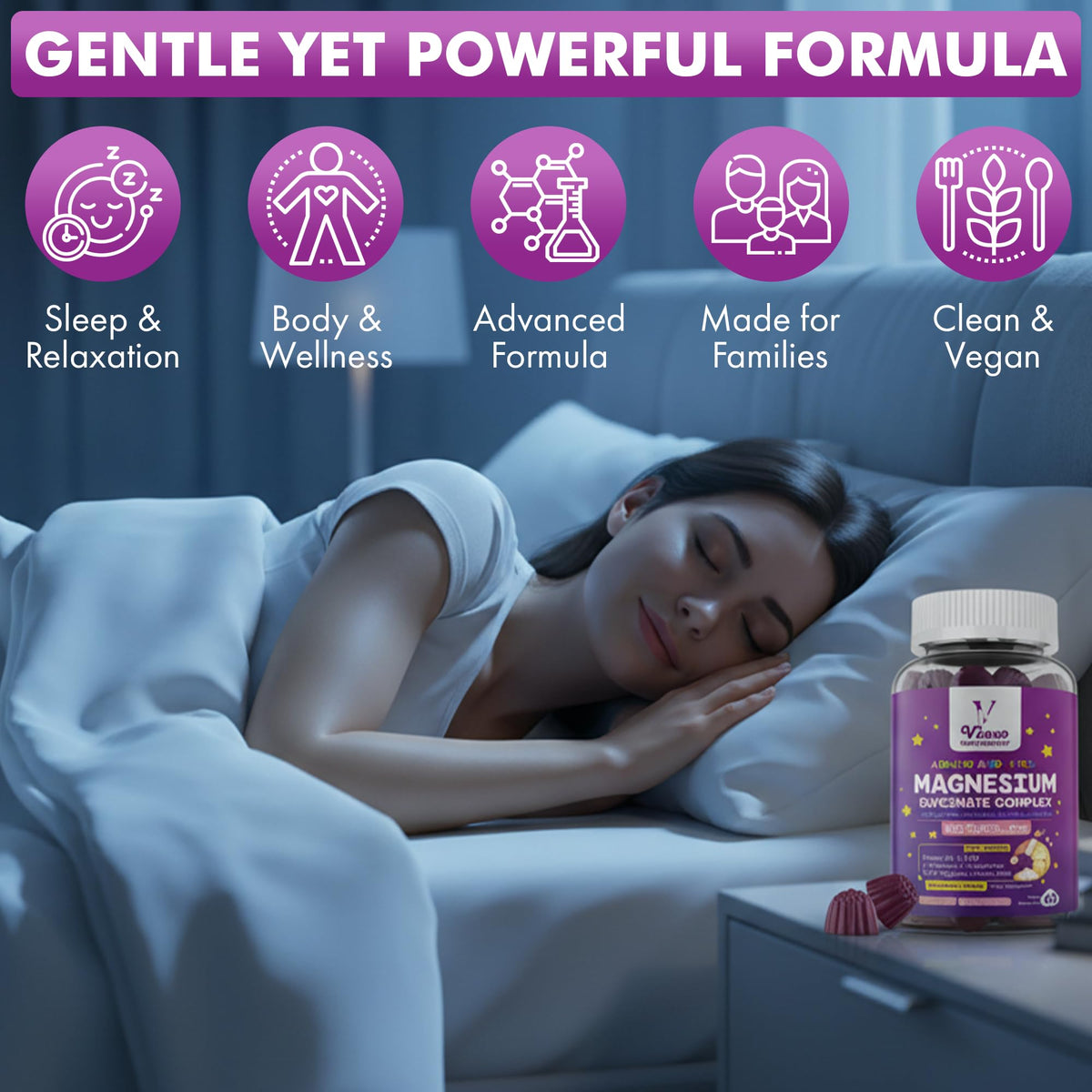 Magnesium Glycinate Sleep Aid Gummies for Adults & Kids 4+ - 60 Gummies
