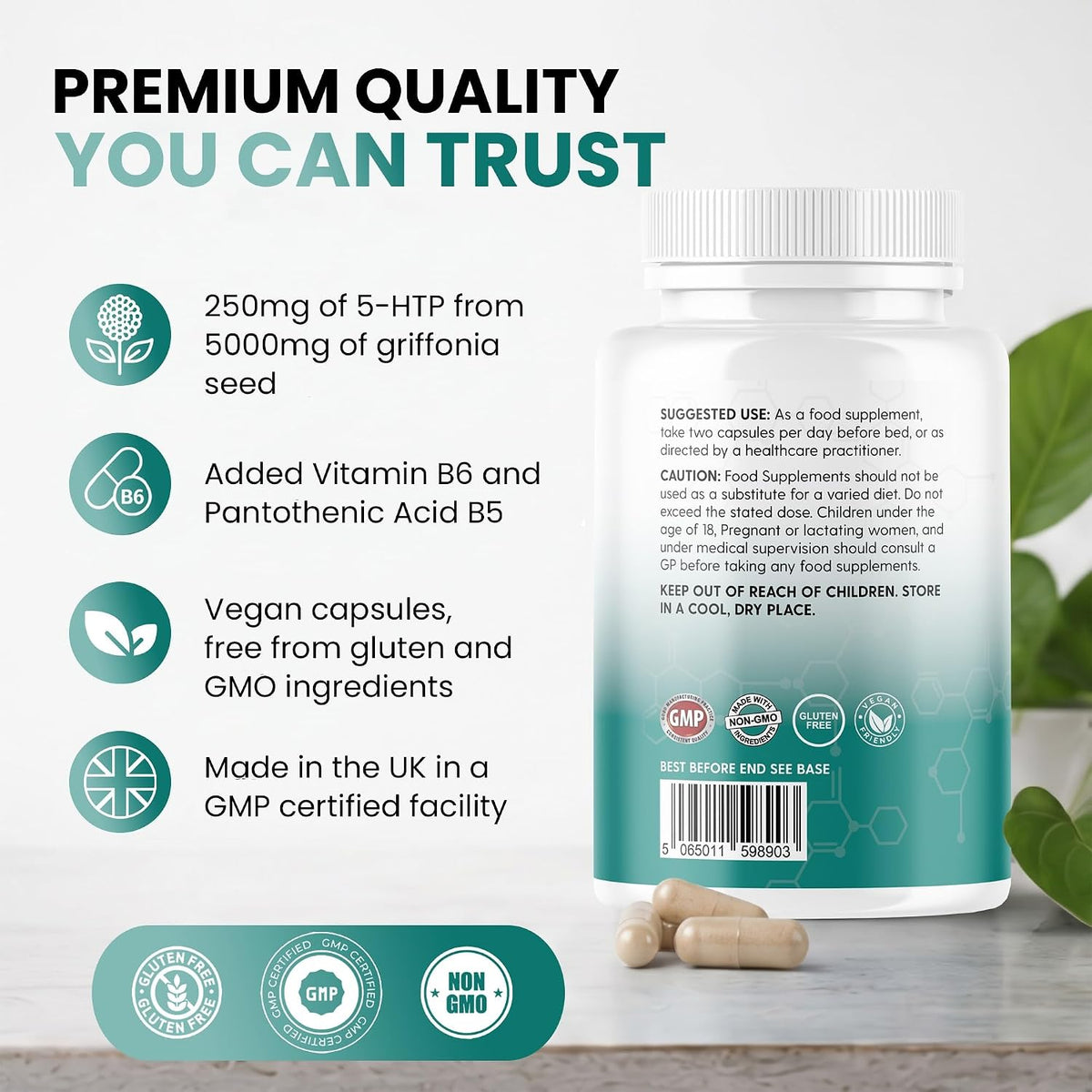 Vinco 5HTP Capsules 5000mg - 120 Vegan Capsules