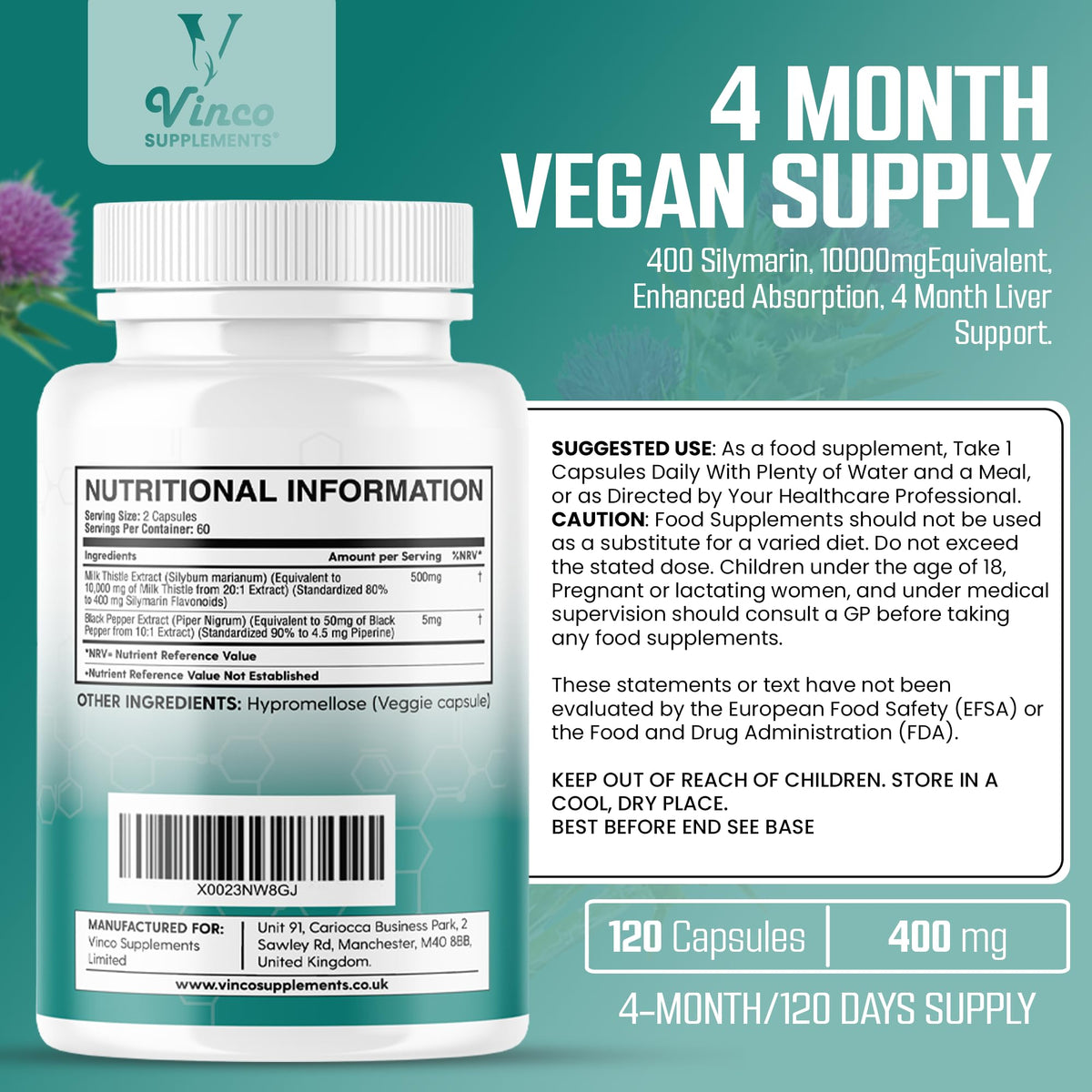 Milk Thistle Extract 10000mg - High Potency 400mg Silymarin per Capsule