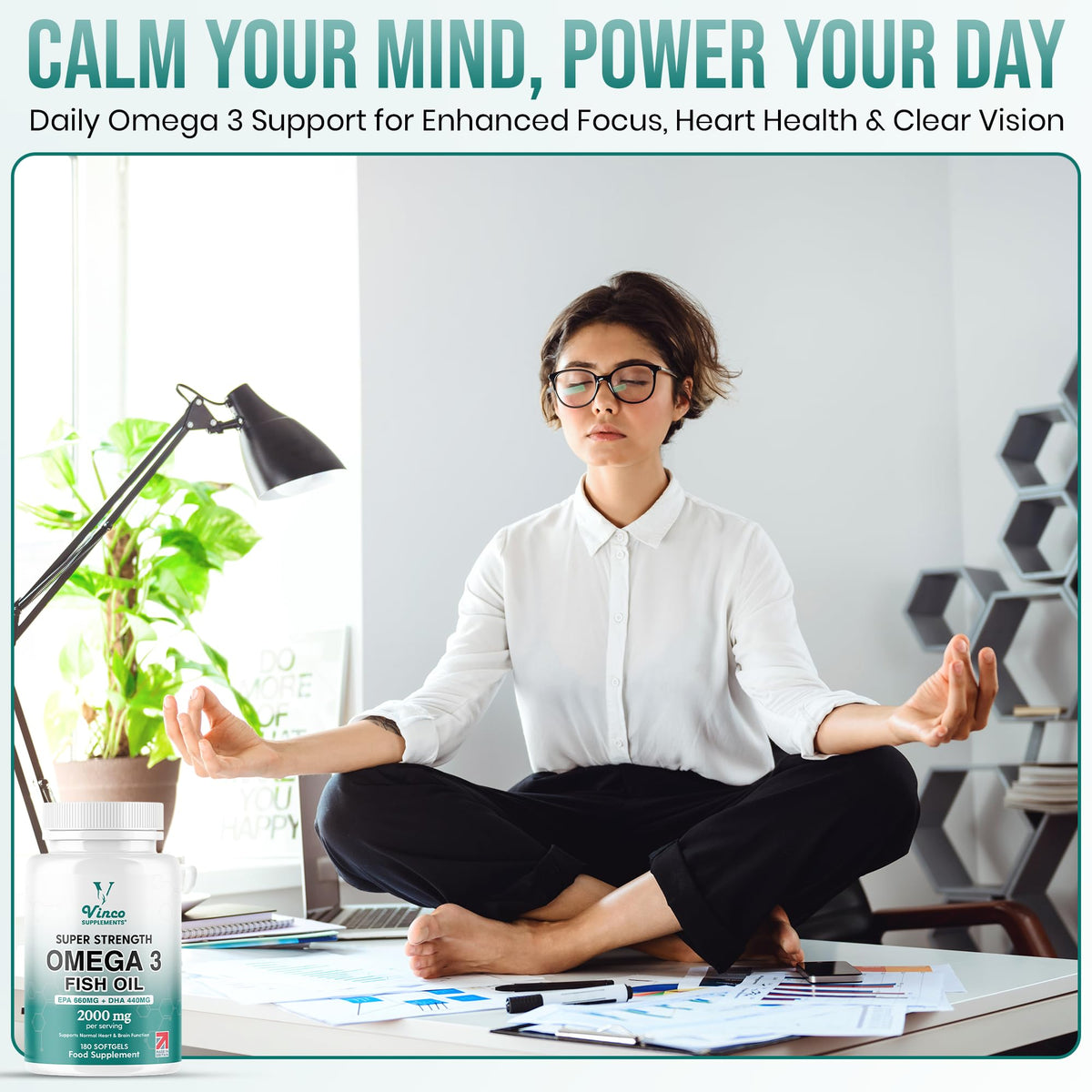 High Strength Omega 3 Fish Oil 2000mg - EPA 660mg & DHA 440mg Per Serving