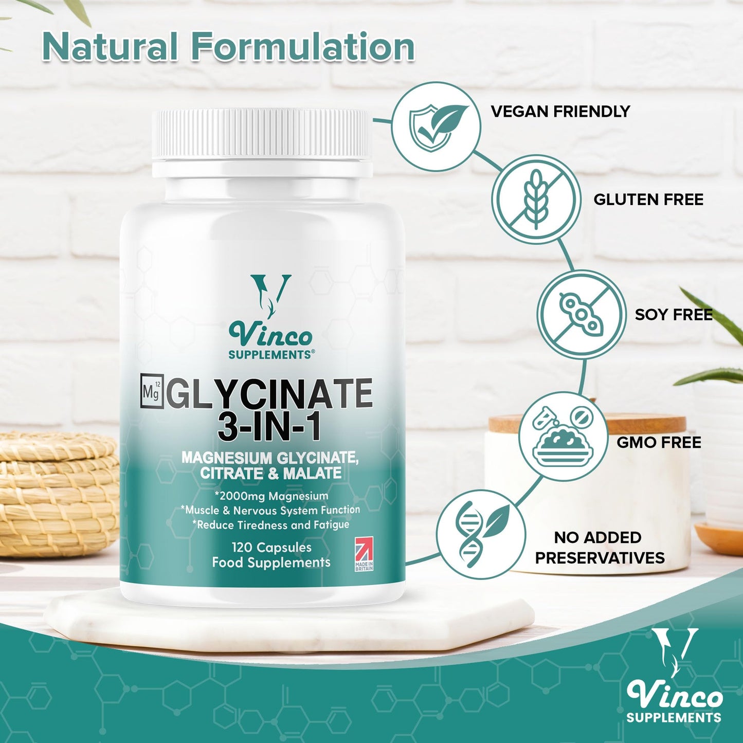 Vinco Magnesium Glycinate 3-in-1 Complex