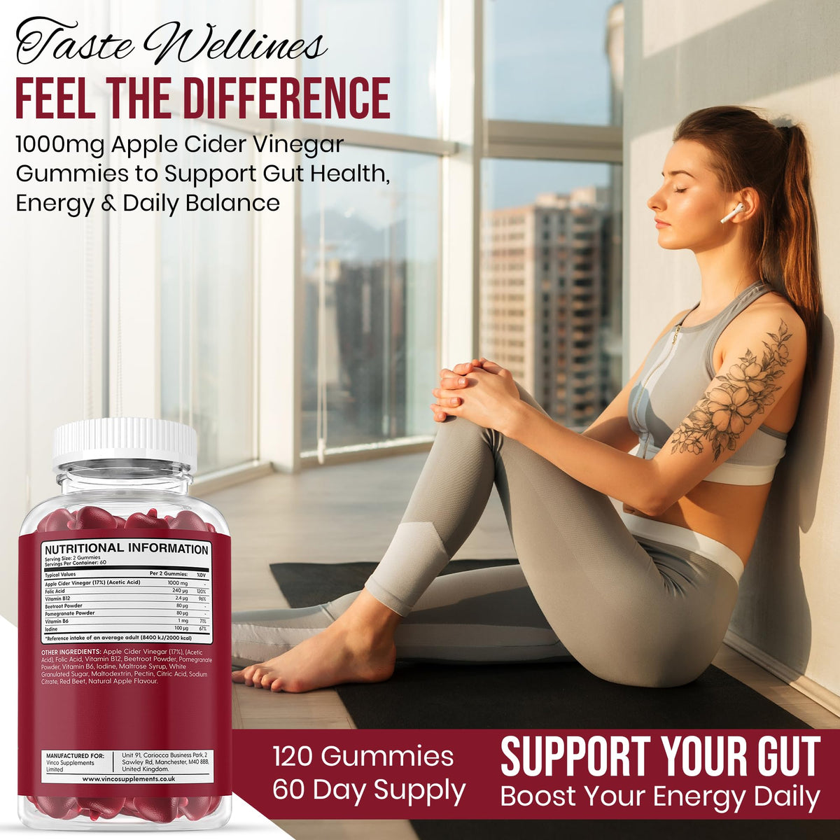 Apple Cider Vinegar Gummies with Mother 1000mg - 120 Vegan Gummies