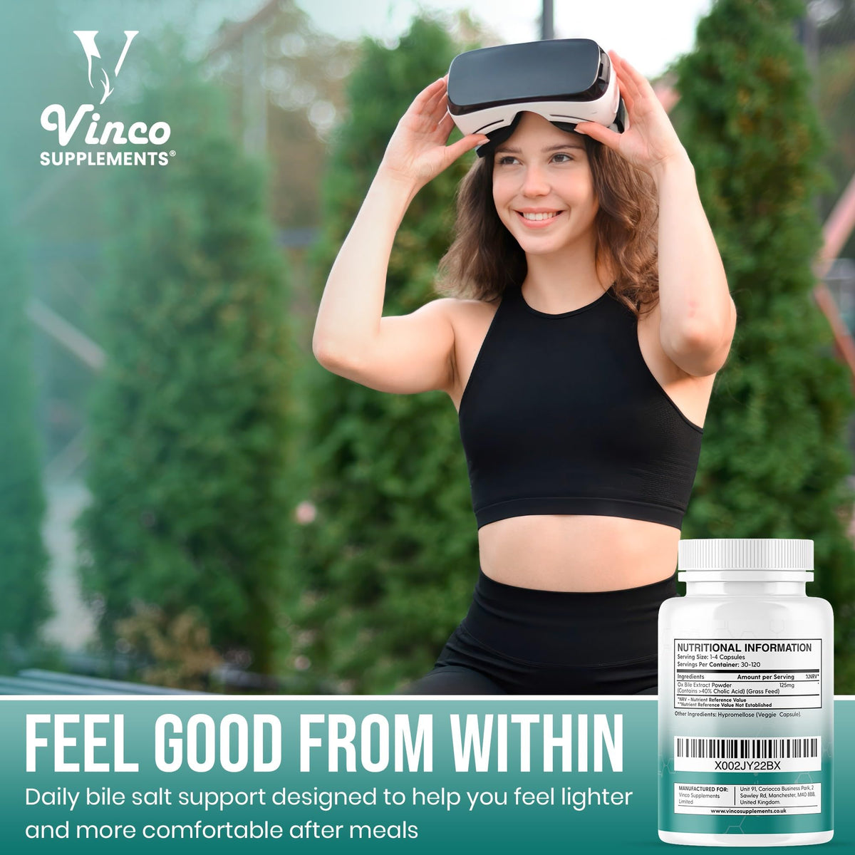 Vinco Ox Bile Acid Salts - 125mg x 120 Capsules - Gallbladder and Digestion Support - Over 40% Cholic Acid Bile Salts - Grass Fed Source - GMP Certified, Non-GMO & Gluten Free - Made in The UK