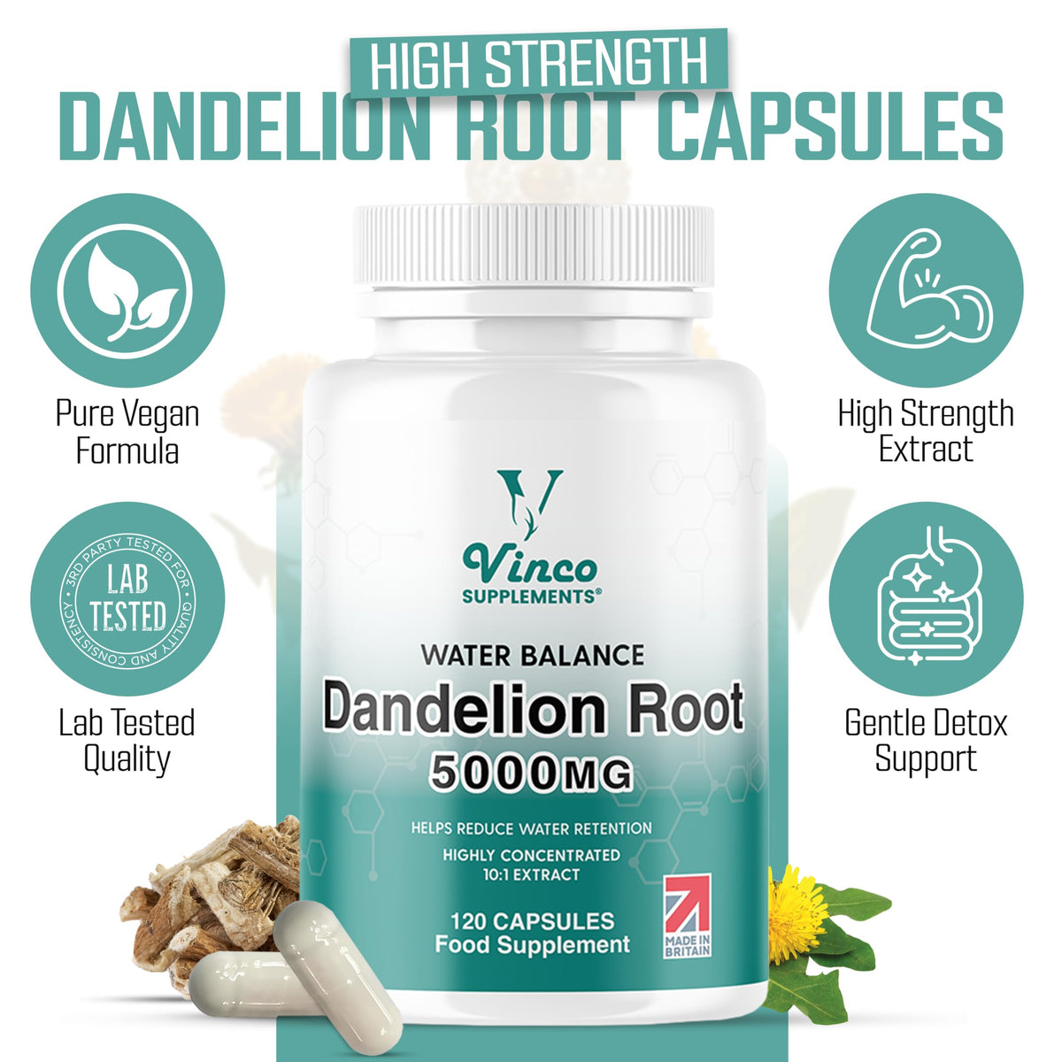 Vinco Dandelion Root Capsules 5000mg