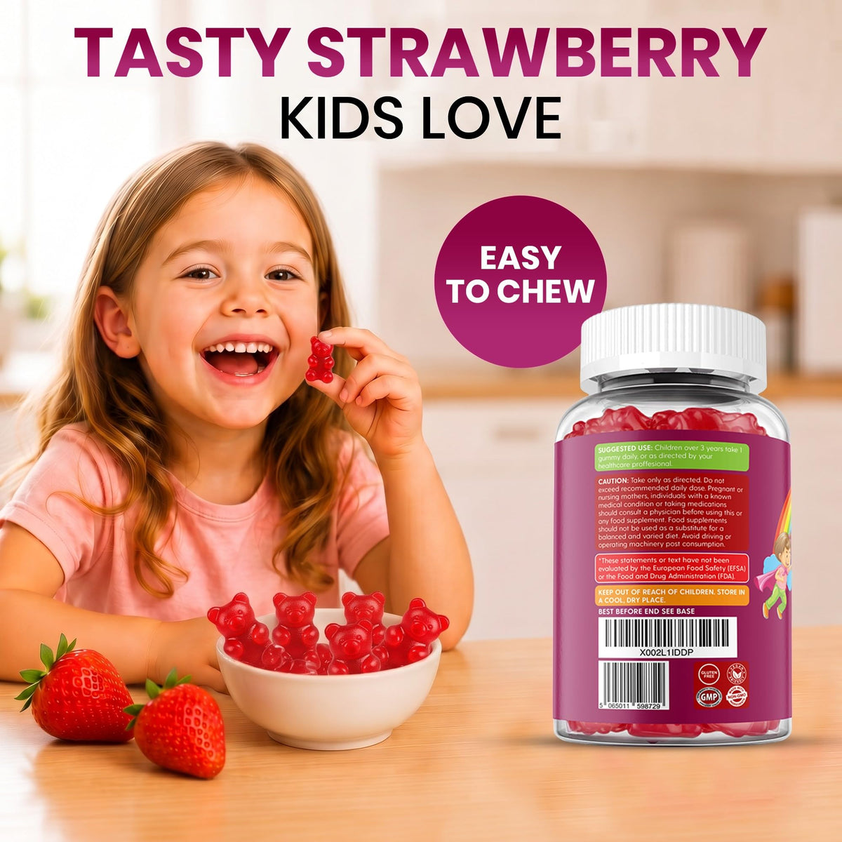 Kids Multivitamin Gummies - 60 Chewable Vitamins for Children Ages 3+ - 2 Months Supply - Sugar Free - 13 Essential Vitamins and Minerals with Vitamin C D E B6 B12 - Vegan Gluten Free