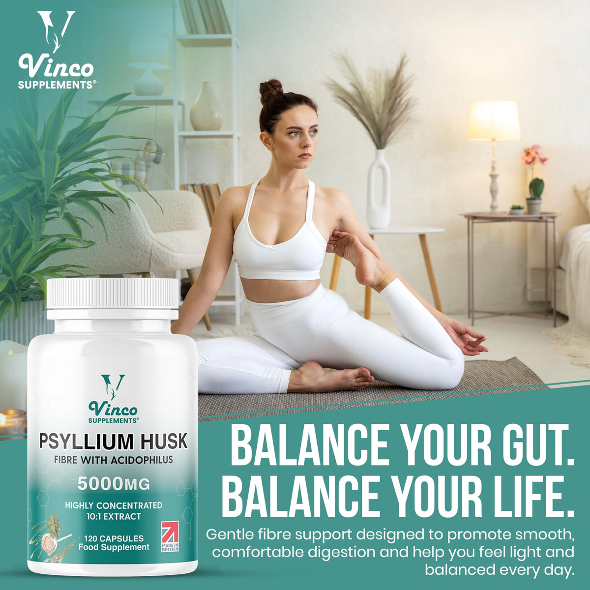 Vinco Fibre Supplement 5000mg Psyllium Husk with Acidophilus Capsule