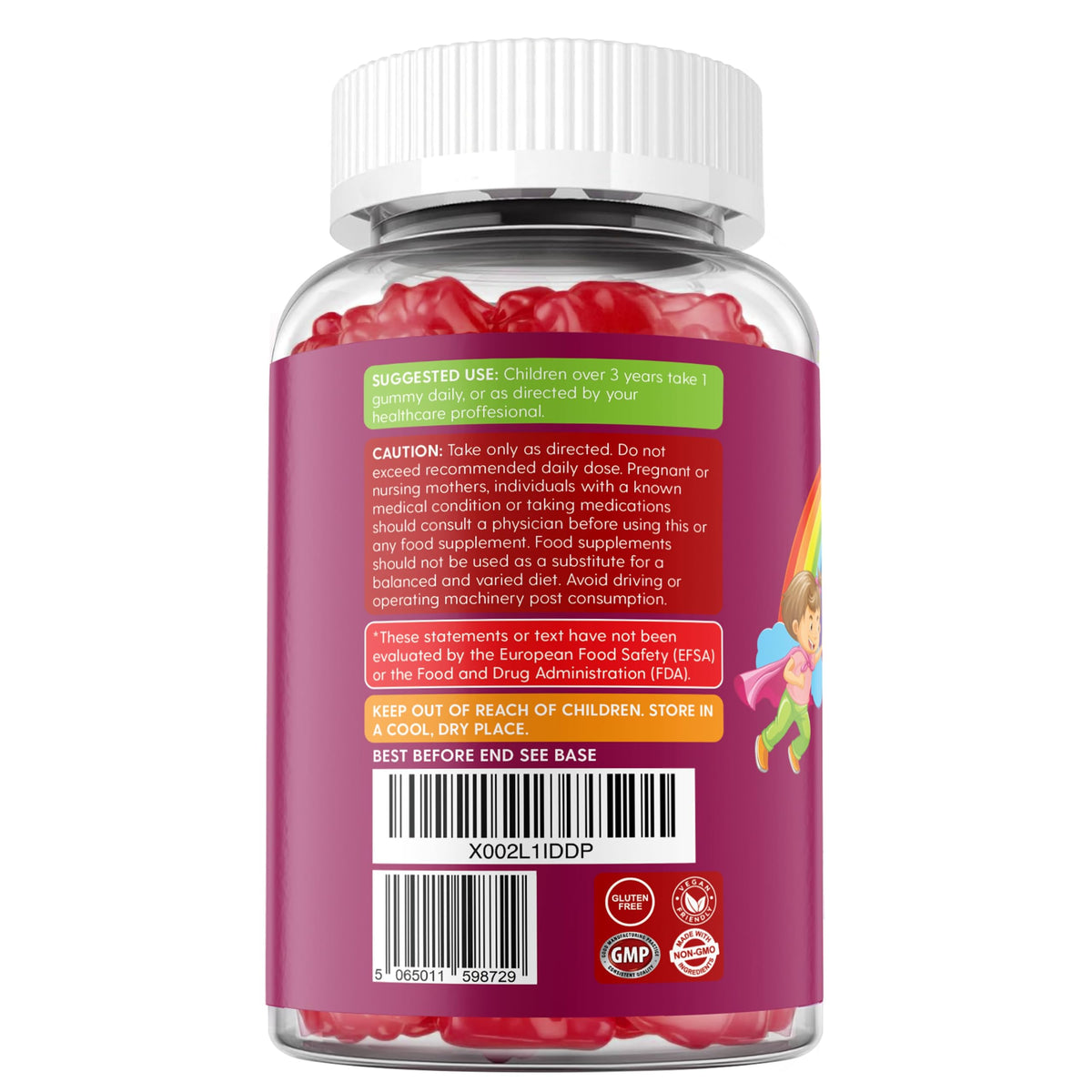 Kids Multivitamin Gummies - 60 Chewable Vitamins for Children Ages 3+ - 2 Months Supply - Sugar Free - 13 Essential Vitamins and Minerals with Vitamin C D E B6 B12 - Vegan Gluten Free