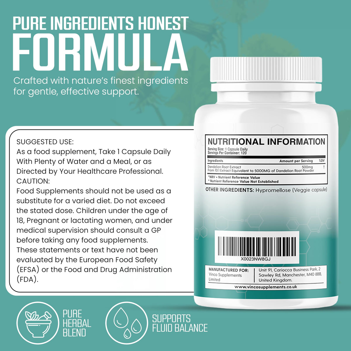 Vinco Dandelion Root Capsules 5000mg