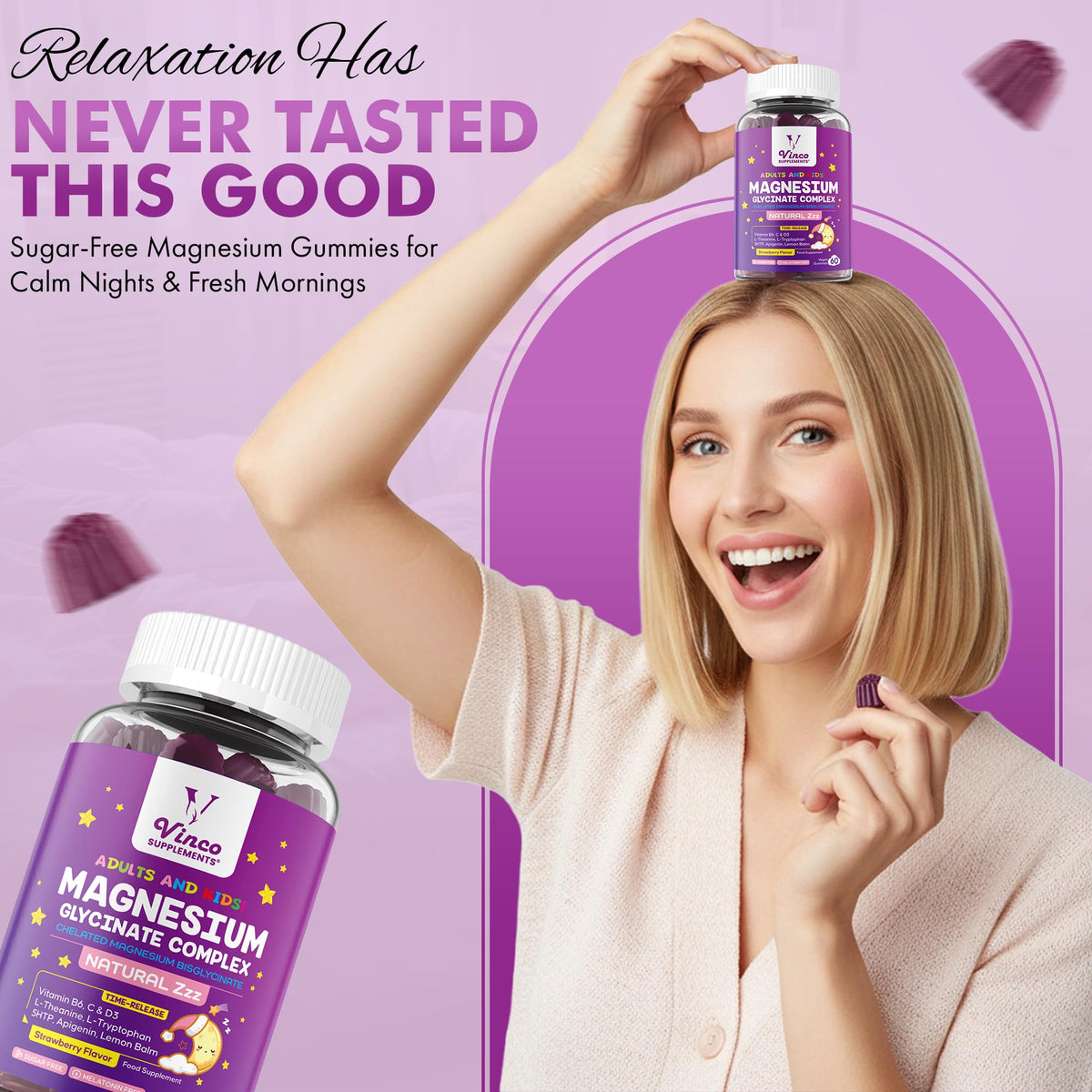 Magnesium Glycinate Sleep Aid Gummies for Adults & Kids 4+ - 60 Gummies