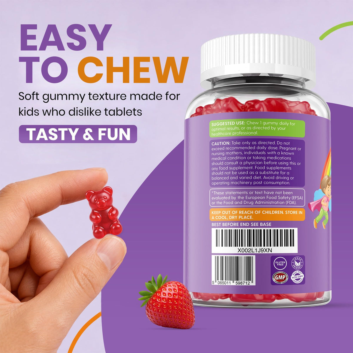Kids Night-Time Gummies - 60 Chewable Sleep Support Gummies with Magnesium, L-Theanine, and Vitamin B6 for Children Ages 3+ - Calming Bedtime Formula - 2 Months Supply