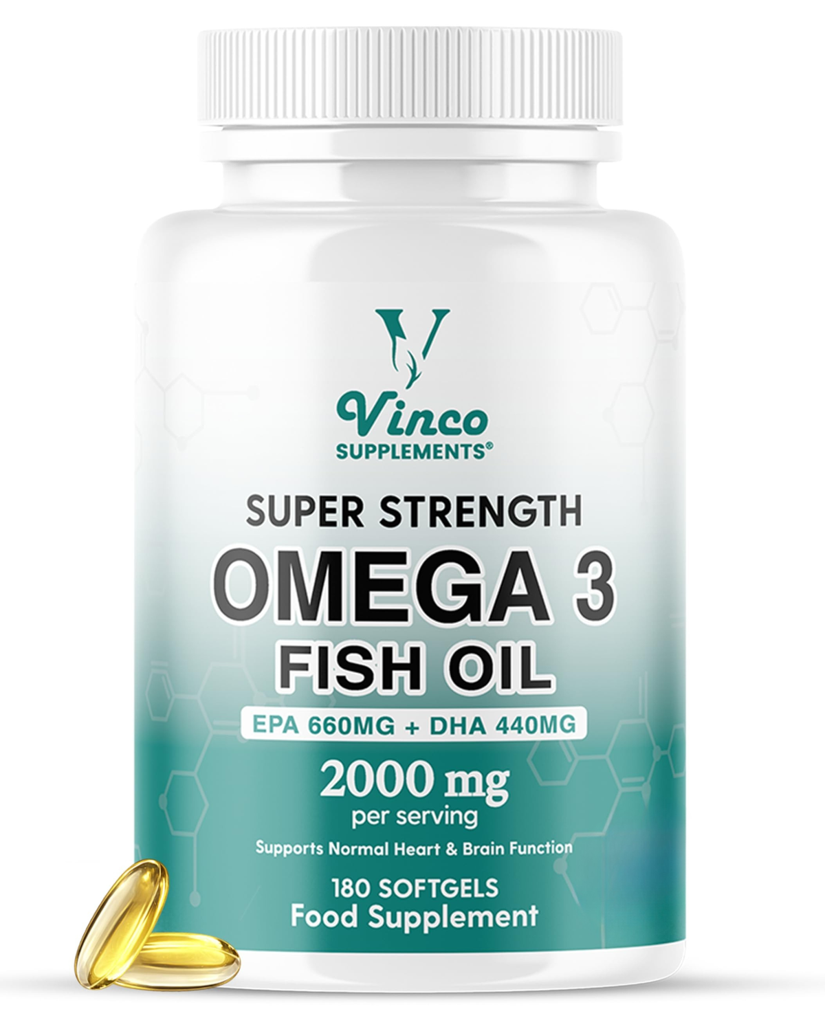High Strength Omega 3 Fish Oil 2000mg - EPA 660mg &amp; DHA 440mg Per Serving