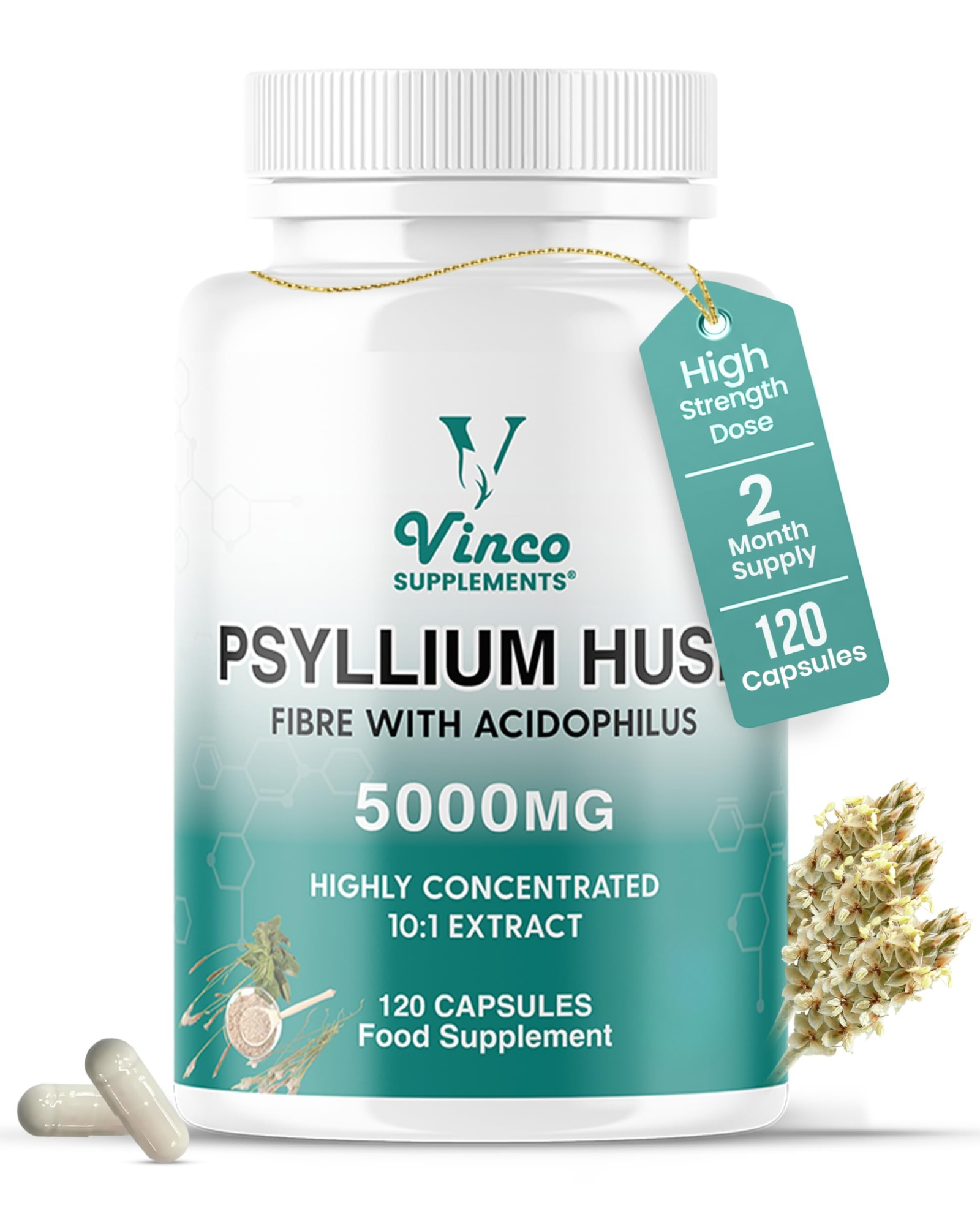 Vinco Fibre Supplement 5000mg Psyllium Husk with Acidophilus Capsule