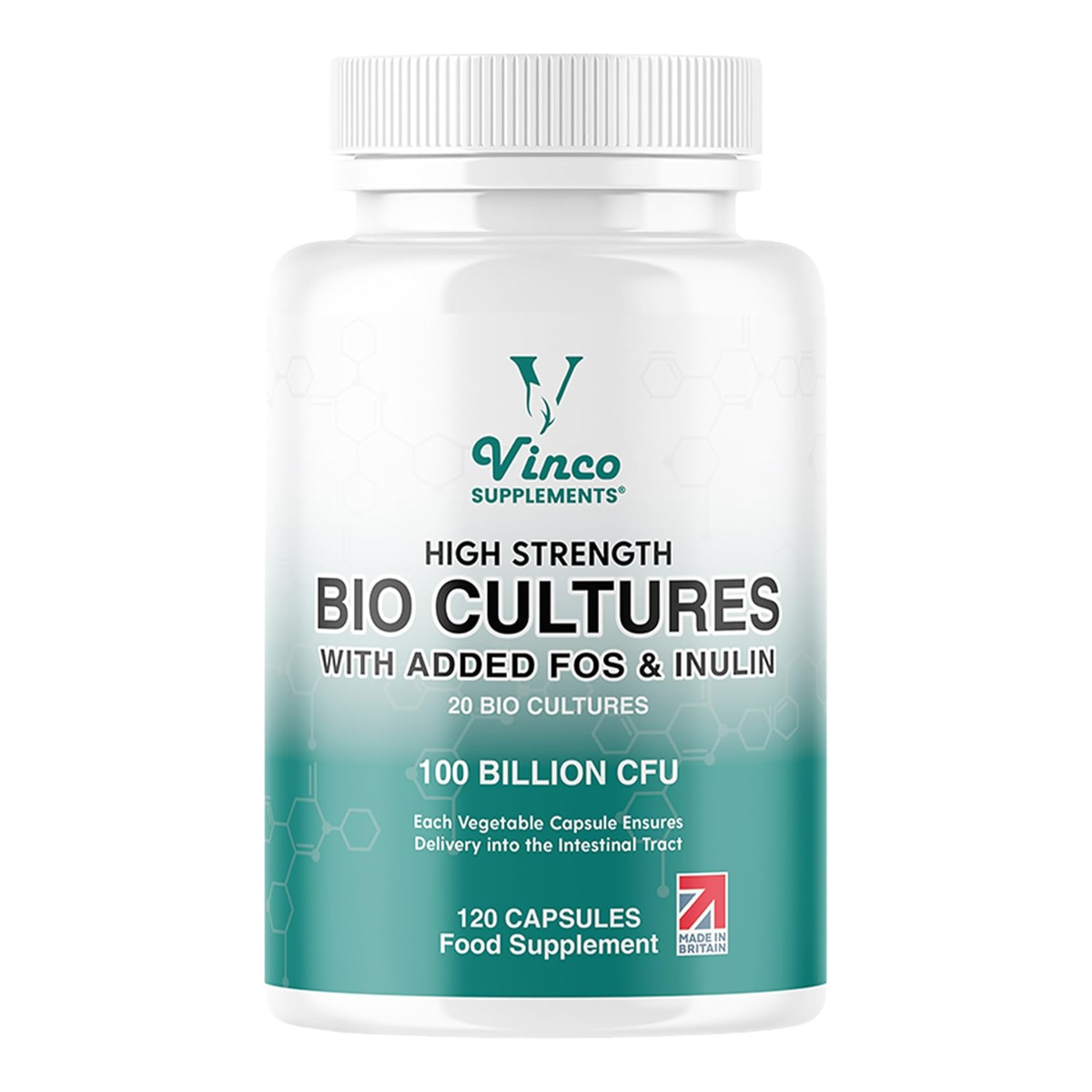 Vinco 100 Billion CFU Probiotics - 20 Strains with Prebiotics - 120 Vegan Capsules
