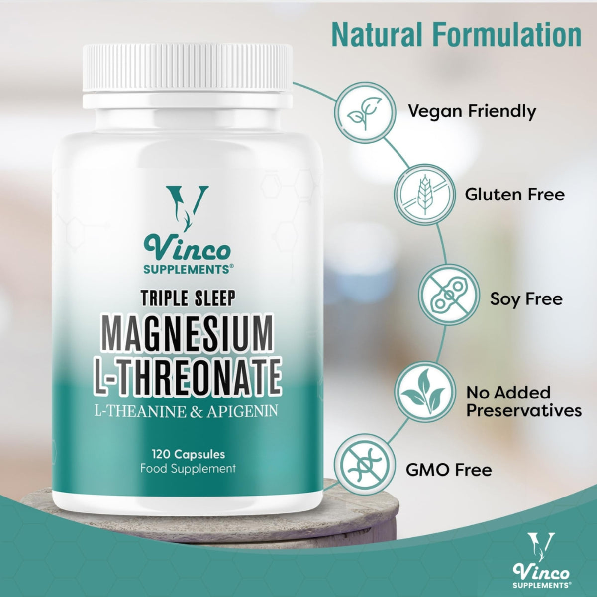 Vinco Triple Sleep Magnesium L-Threonate L-Theanine & Apigenin