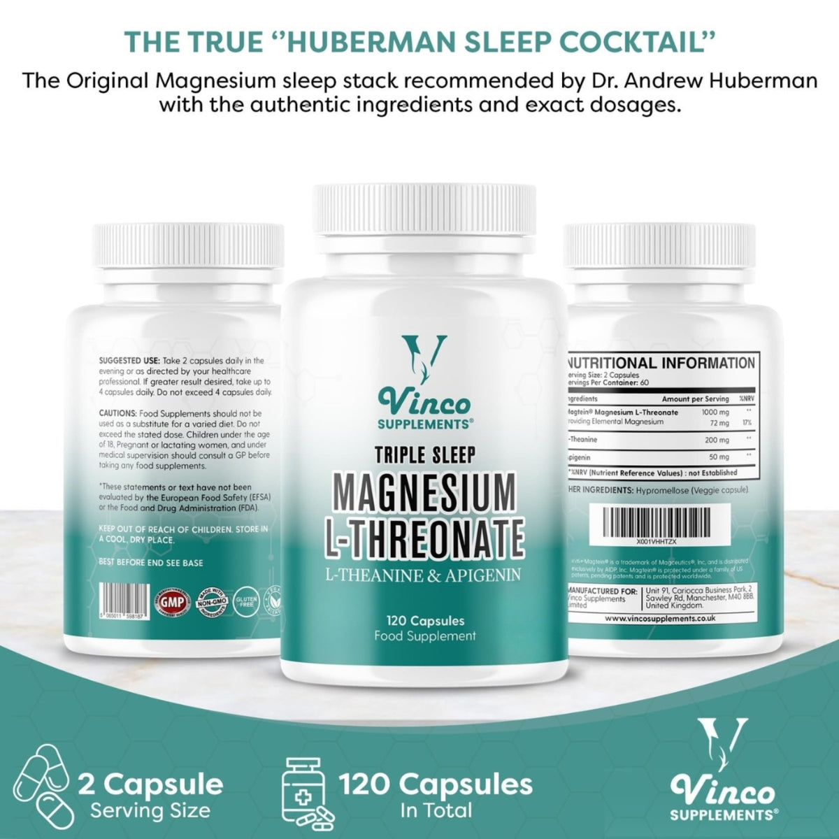 Vinco Triple Sleep Magnesium L-Threonate L-Theanine & Apigenin