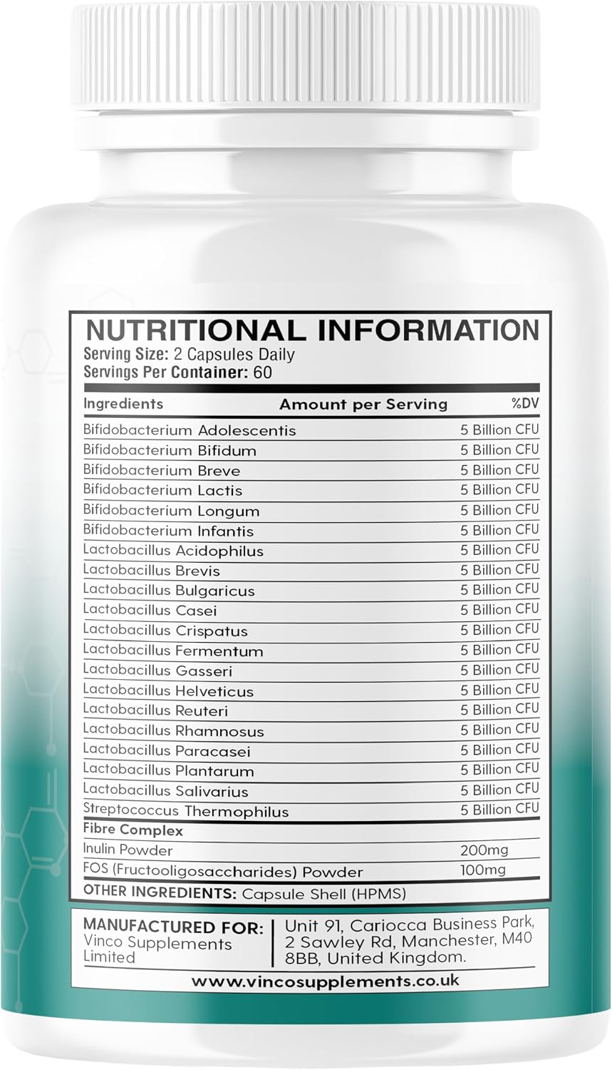 Vinco 100 Billion CFU Probiotics - 20 Strains with Prebiotics - 120 Vegan Capsules
