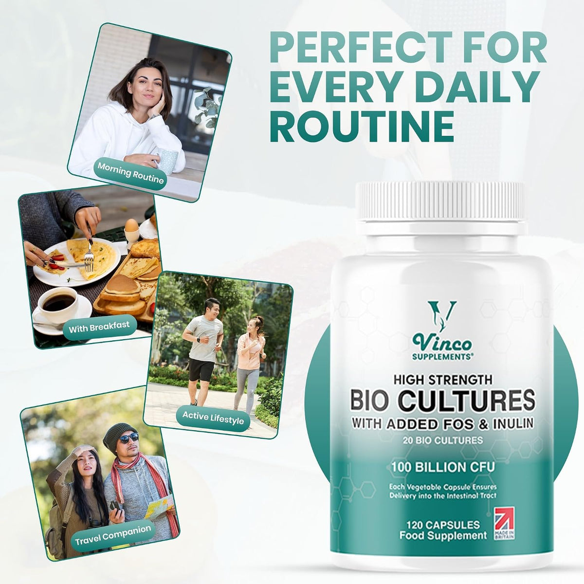Vinco 100 Billion CFU Probiotics - 20 Strains with Prebiotics - 120 Vegan Capsules