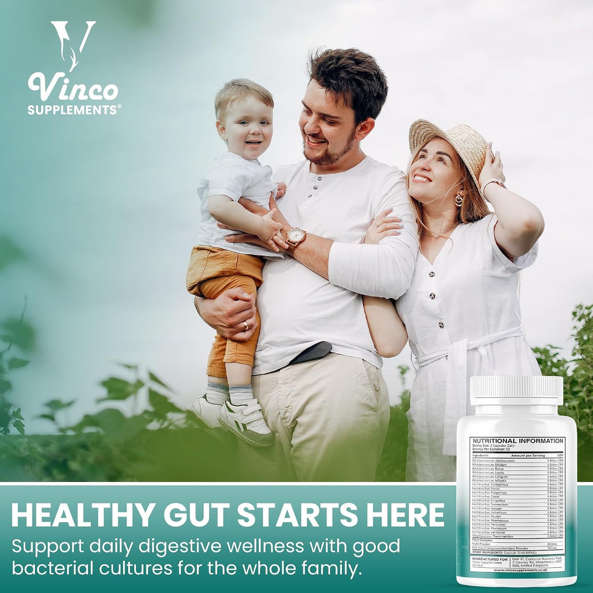 Vinco 100 Billion CFU Probiotics - 20 Strains with Prebiotics - 120 Vegan Capsules