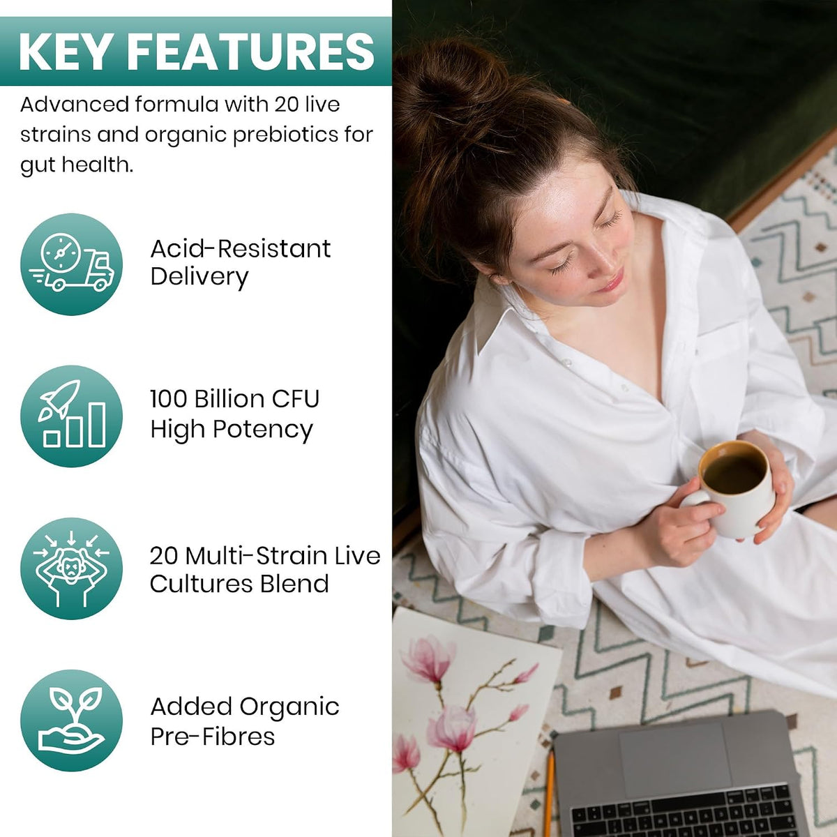 Vinco 100 Billion CFU Probiotics - 20 Strains with Prebiotics - 120 Vegan Capsules